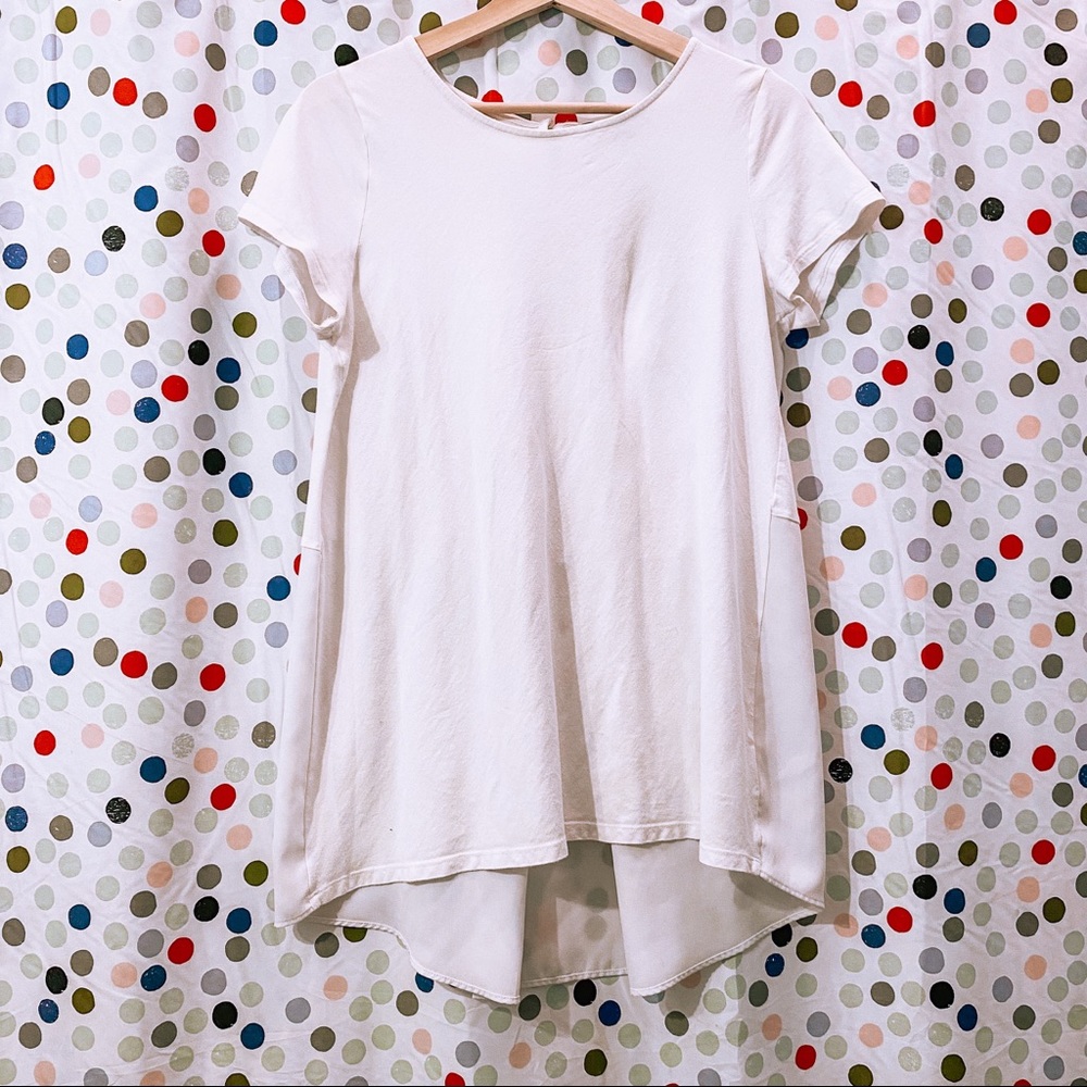 White Lands End high-low blouse with sheer back